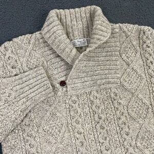 Athena Design Sweater Large Shawl Cable Knit Fisherman Wool Aran Ireland Oatmeal